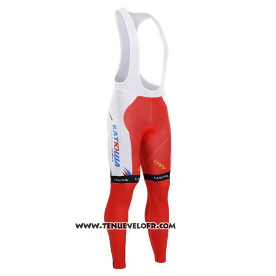2015 Maillot Ciclismo Katusha Blanc et Rouge Manches Longues et Cuissard